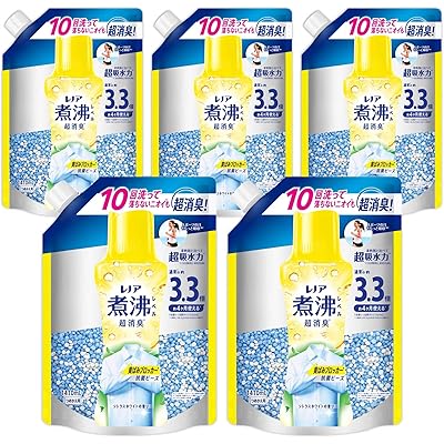 レノア 煮沸レベル消臭 抗菌ビーズ 黄ばみブロッカー シトラスホワイト 詰め替え 1,410mL×5袋 [大容量] [ケース品] 柔軟剤と一緒に使って効果長続き