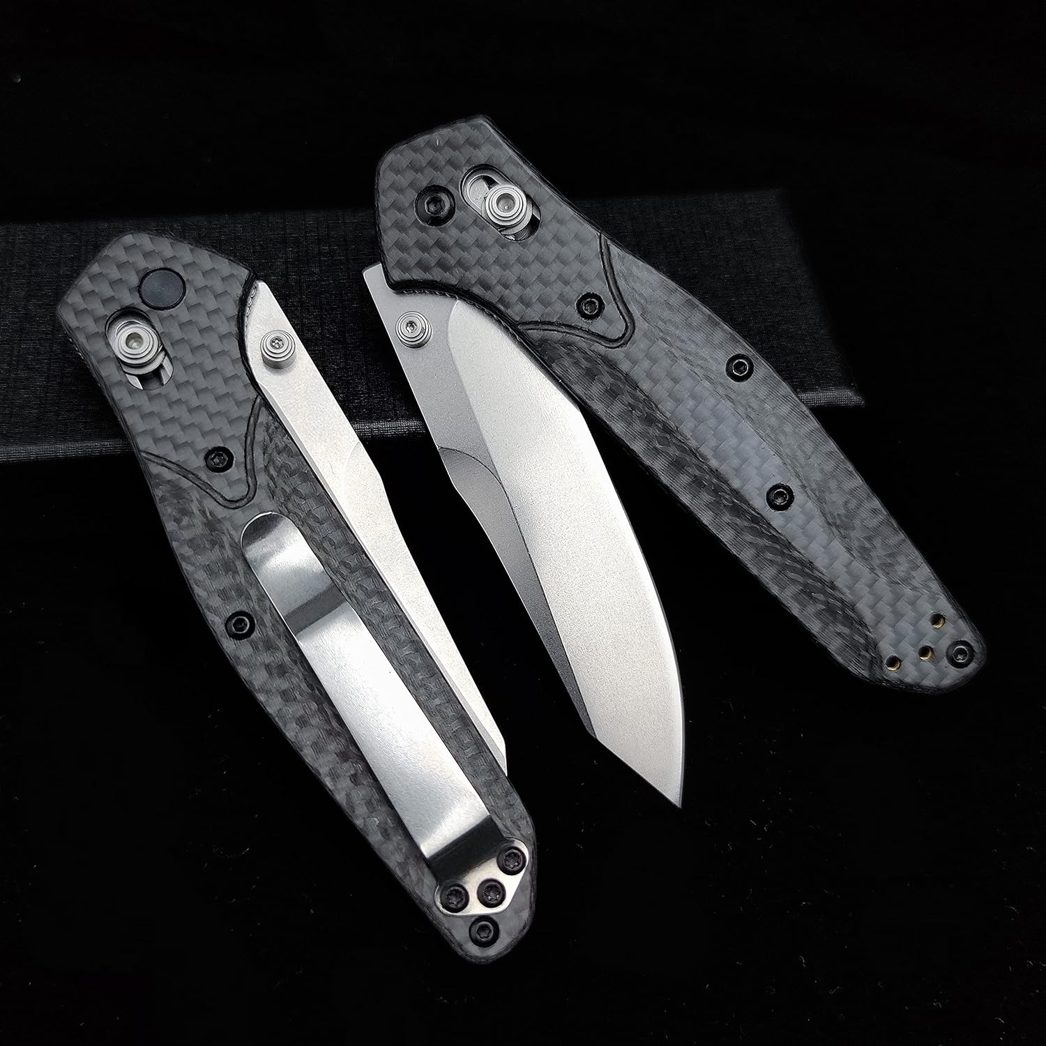 HUAAO Manually Operated Button-Lock Knife EDC Folding Pocket knives For Men, D2 Reverse Tanto Blade, Plain Edge,Satin Finish, Black Carbon Fiber Handle With Deep Carry Pocket Clip