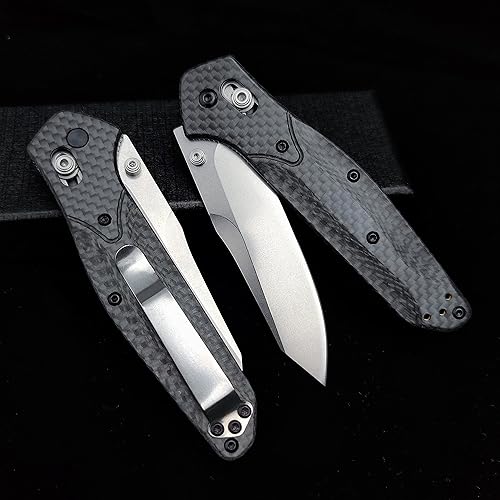 Miniatura 5 de HUAAO Manually Operated Button-Lock Knife EDC Folding Pocket knives For Men, D2 Reverse Tanto Blade, Plain Edge,Satin Finish, Black Carbon Fiber