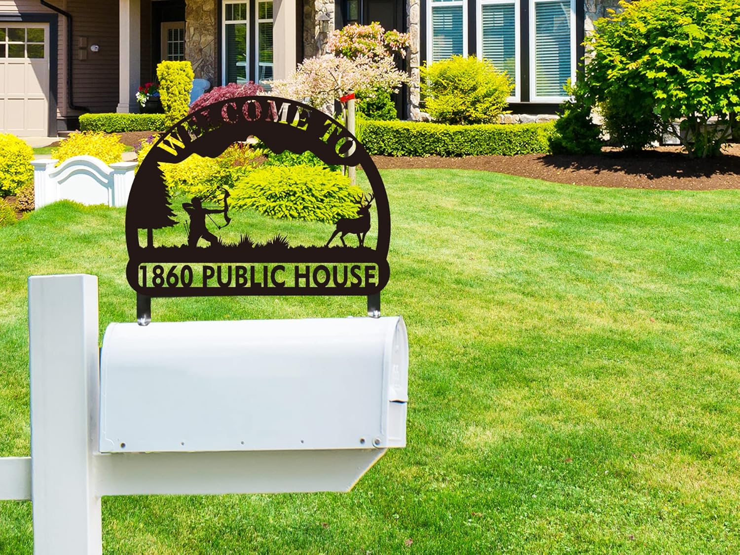 Hunting Deer Mailbox Topper Sign, Personalized Metal Deer Mailbox Topper Sign, Custom House Number Mailbox Topper, Personalized Decorative Mailbox Address Sign