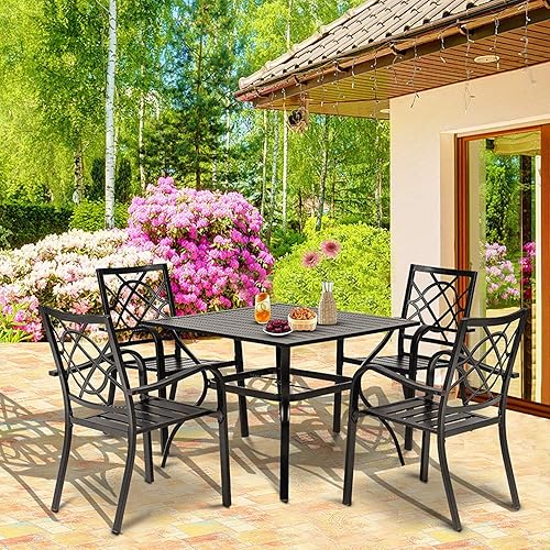 Miniatura 3 de SOLAURA 2 sillas de hierro forjado para patio de 300 libras, sillas de comedor de metal para exteriores, sillas de bistró apilables con reposabrazos