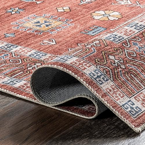 Miniatura 7 de nuLOOM Tama Circle Medallion - Alfombra ultrafina lavable a máquina, 8x10, color rojo