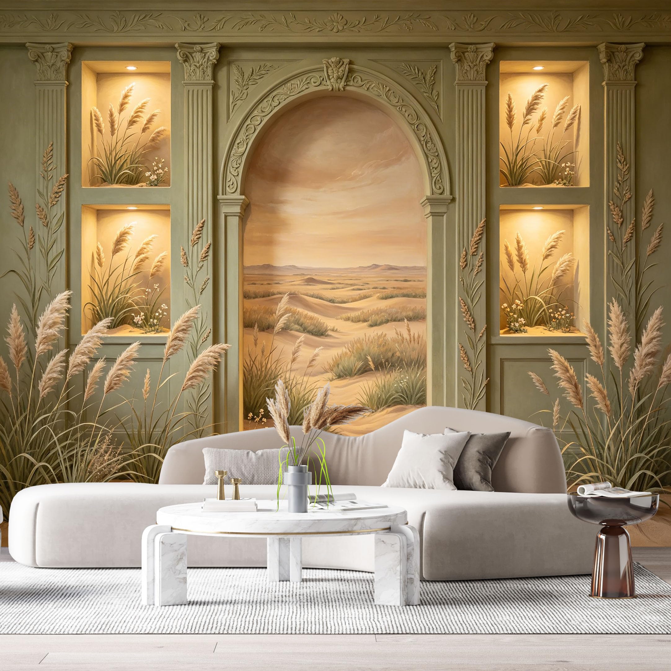 Custom Size Wall Murals Surreal Desert Architecture Classical Columns Botanical 3D Trompe L'Oeil SelfAdhesiveWall Fabric Removable Wallpaper Wall Decor for Living Room Bedroom Bathroom