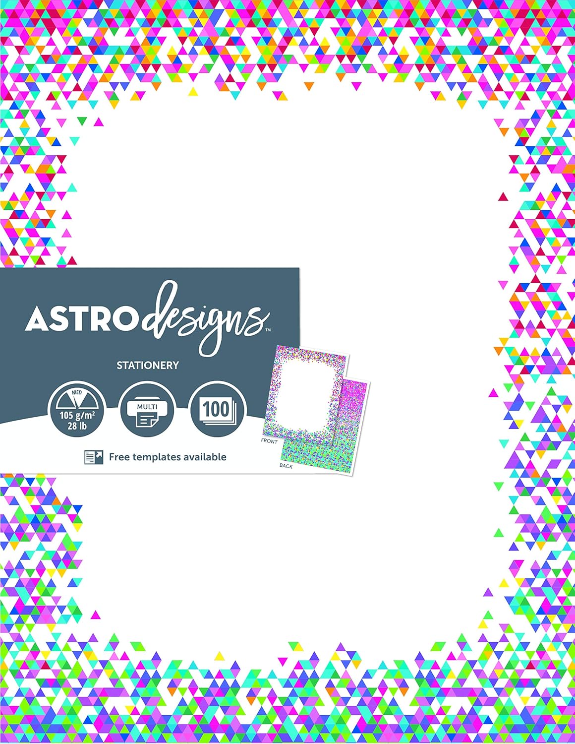Astrodesigns 2-Sided Preprinted Stationery, 8.5 x 11, Confetti, 100 Sheets (91278)