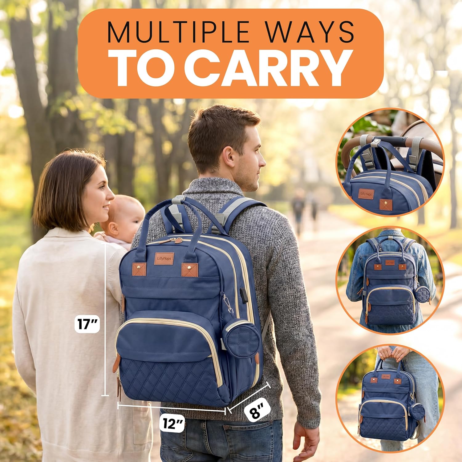 Diaper Bag Backpack with Changing Station | 600D Oxford Waterproof Baby Bag for Mom & Dad | Large Baby Diaper Bag Boy Girl | 16 Pockets, USB Charging Port, Foldable Pad