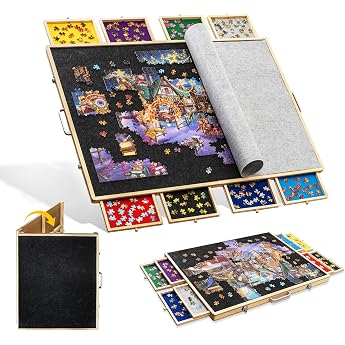 Tektalk foldable puzzle board for up to 2000 puzzle pieces with 8 sorting bowls/drawers Puzzle table with lid can be used for 2000 1500 1000 500 puzzle pieces