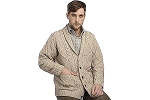 100% Merino Wool Men's Irish Cable Knitted Cardigan Sweater