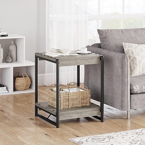 Miniatura 5 de Mesa auxiliar cuadrada moderna industrial, mesa auxiliar para sofá de sala de estar con almacenamiento en estantes, muebles de mesita de noche de