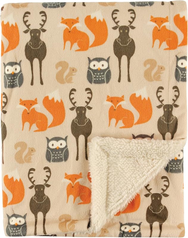 Unisex Baby Plush Mink and Sherpa Blanket, Forest, One Size