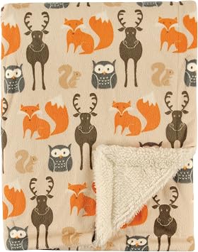 Hudson Baby Unisex Baby Plush Mink and Sherpa Blanket, Forest, One Size