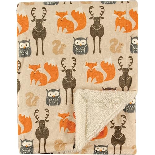 Hudson Baby Unisex Baby Plush Mink and Sherpa Blanket, Forest, One Size