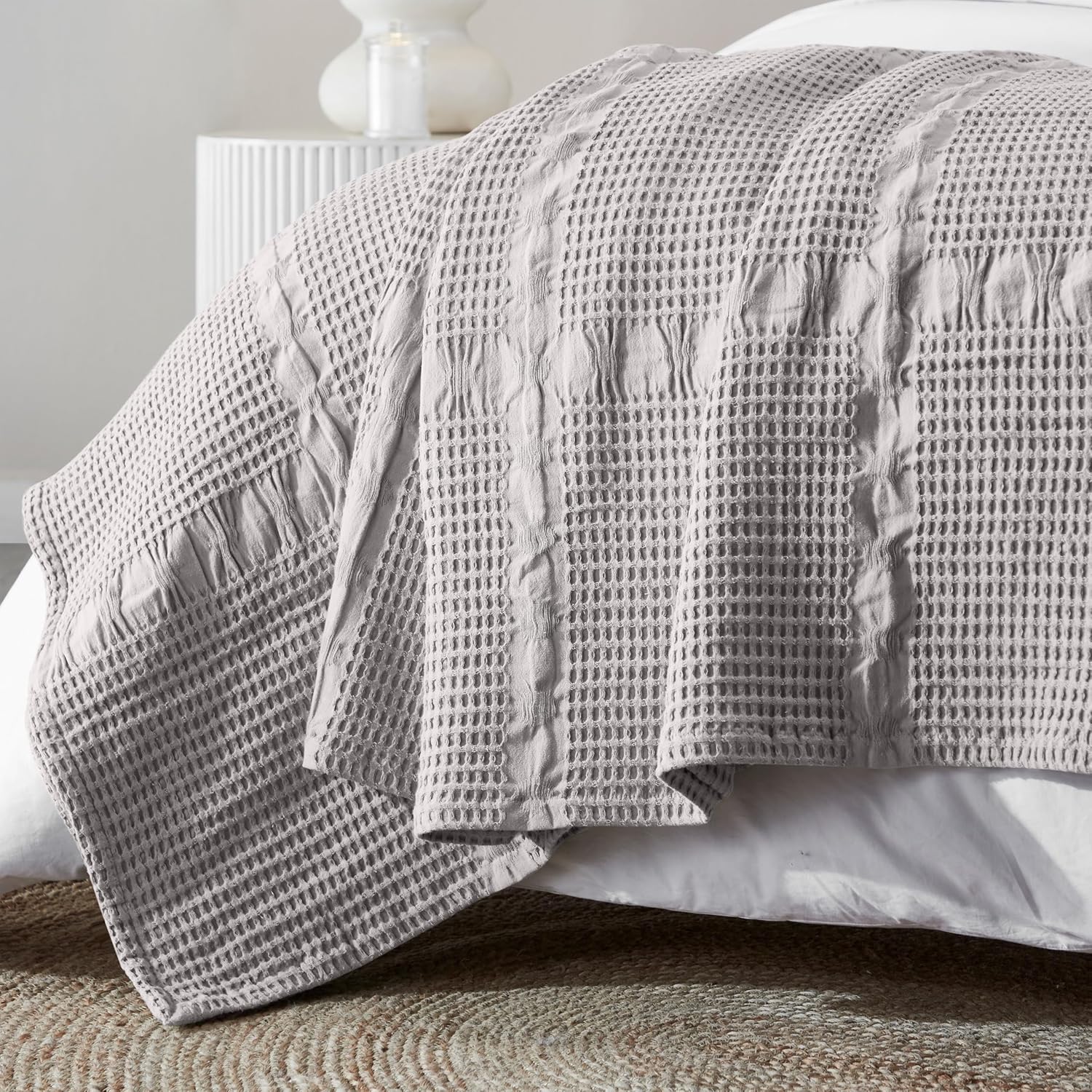 Superior Waffle Weave Cotton Blanket, Comfy Blanket for Bedroom Decor, Picnic, Beach, Traveling, Bedding Essentials, Bed Cover, Couch, Lounging, Geometric Design, Mai Collection, Twin, Platinum