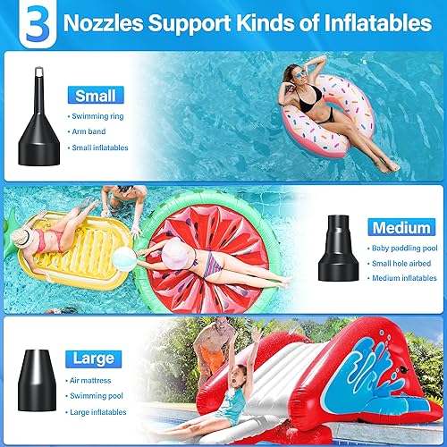 Miniatura 4 de Bomba de aire eléctrica para inflables, bomba eléctrica de colchón de aire, bomba eléctrica con 3 boquillas, inflador, inflador, bomba de aire para