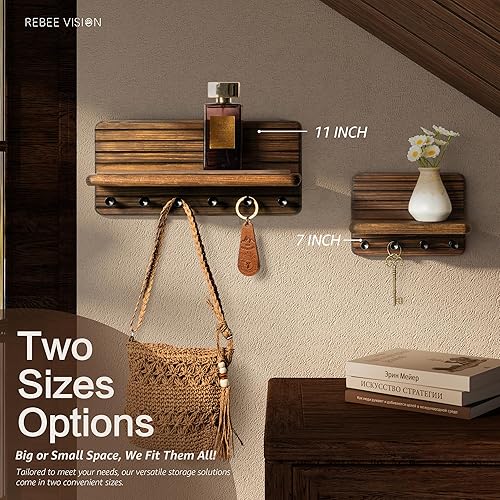 Miniatura 6 de Rebee Vision Soporte de pared para llaves de granja para decoración del hogar, soporte decorativo de madera de pino para pared con 6 ganchos y