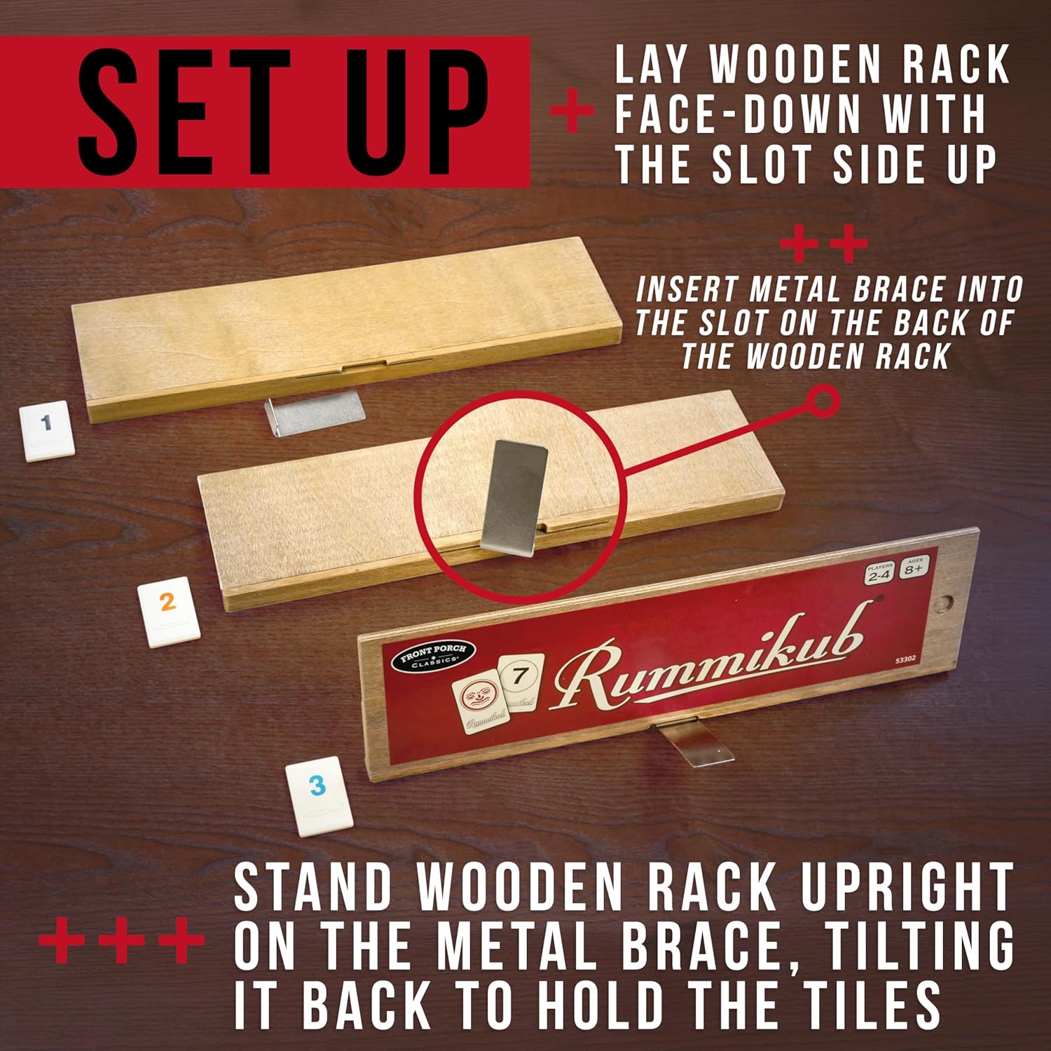 Front Porch Classics, Rummikub Vintage Edition in All-Wood Storage Case with 4 Built-in Player Trays and 106 Rummikub Tiles, for 2 to 4 Players Ages 8 and Up