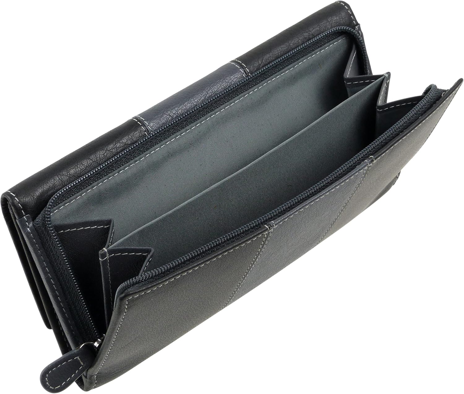 Women's Long Flap Over Purse Wallet Top Leather By Onesize Black & Grey