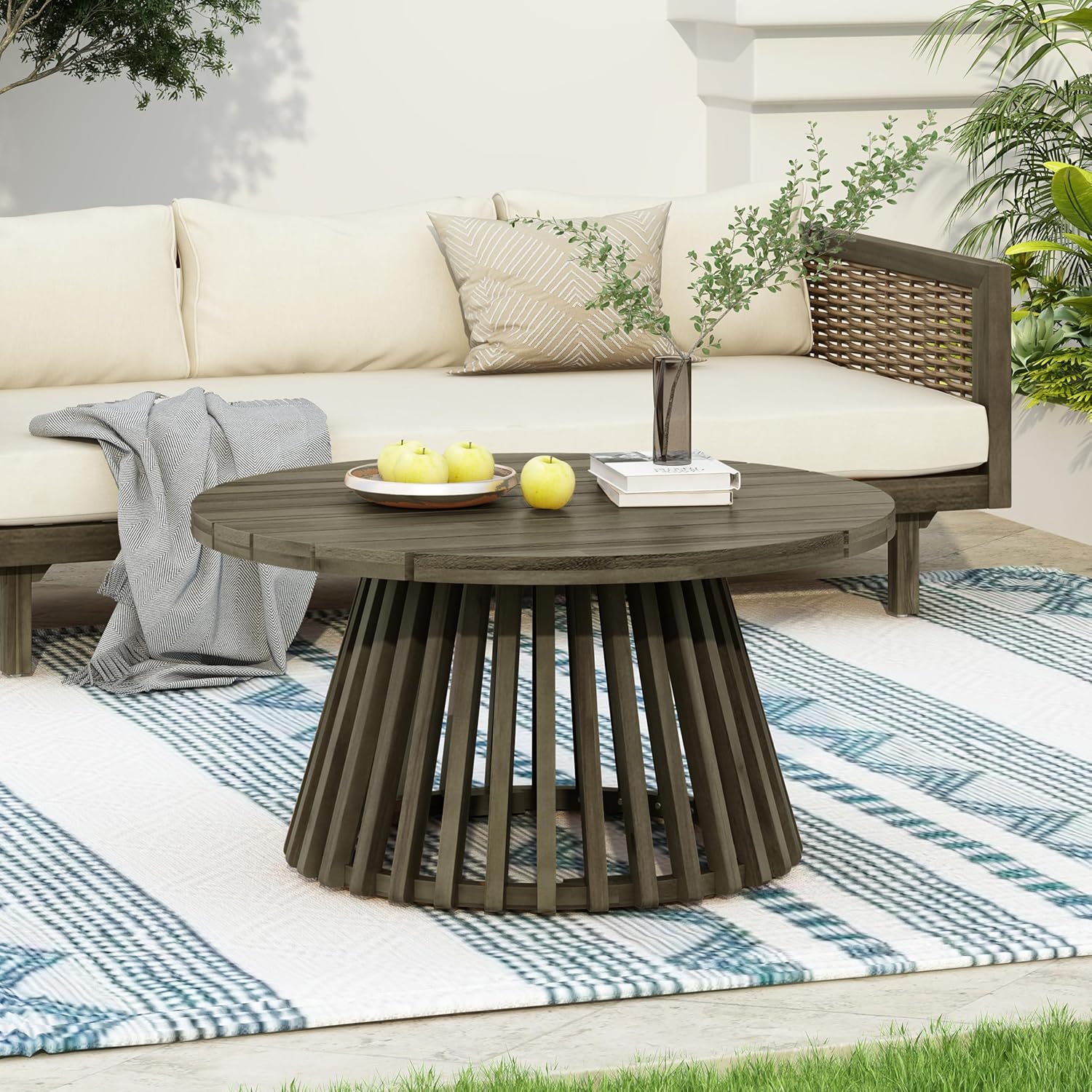 Lawn, Coffee Table, end Table, Side Table,Tea Table,Round ，Wooden ， Backyard, Balcony,Outdoor ，Patio ，Courtyard ，31.50” W x 31.50” D x 16” H