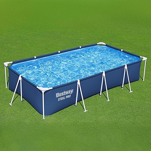 Vista 23 de Bestway Steel Pro - Juego de piscina rectangular sobre el suelo de 12 x 6 pies 7 pulgadas x 26 pulgadas con forro DuraPlus y sistema FrameLink, gris