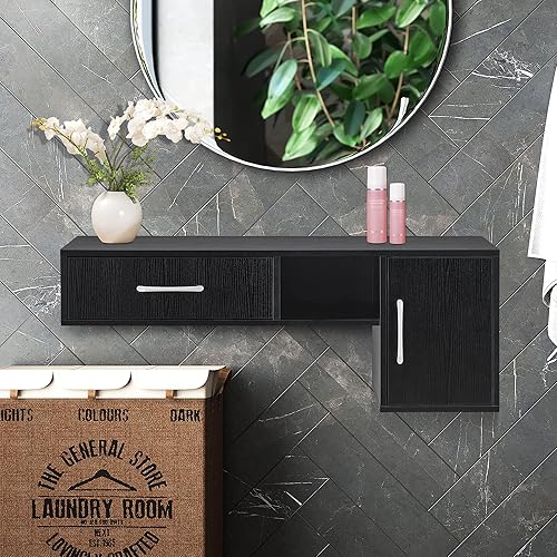 Miniatura 2 de BarberPub Estación de montaje en pared con cajones, gabinete de almacenamiento, organizador multifuncional de salón de belleza 2530 (negro)