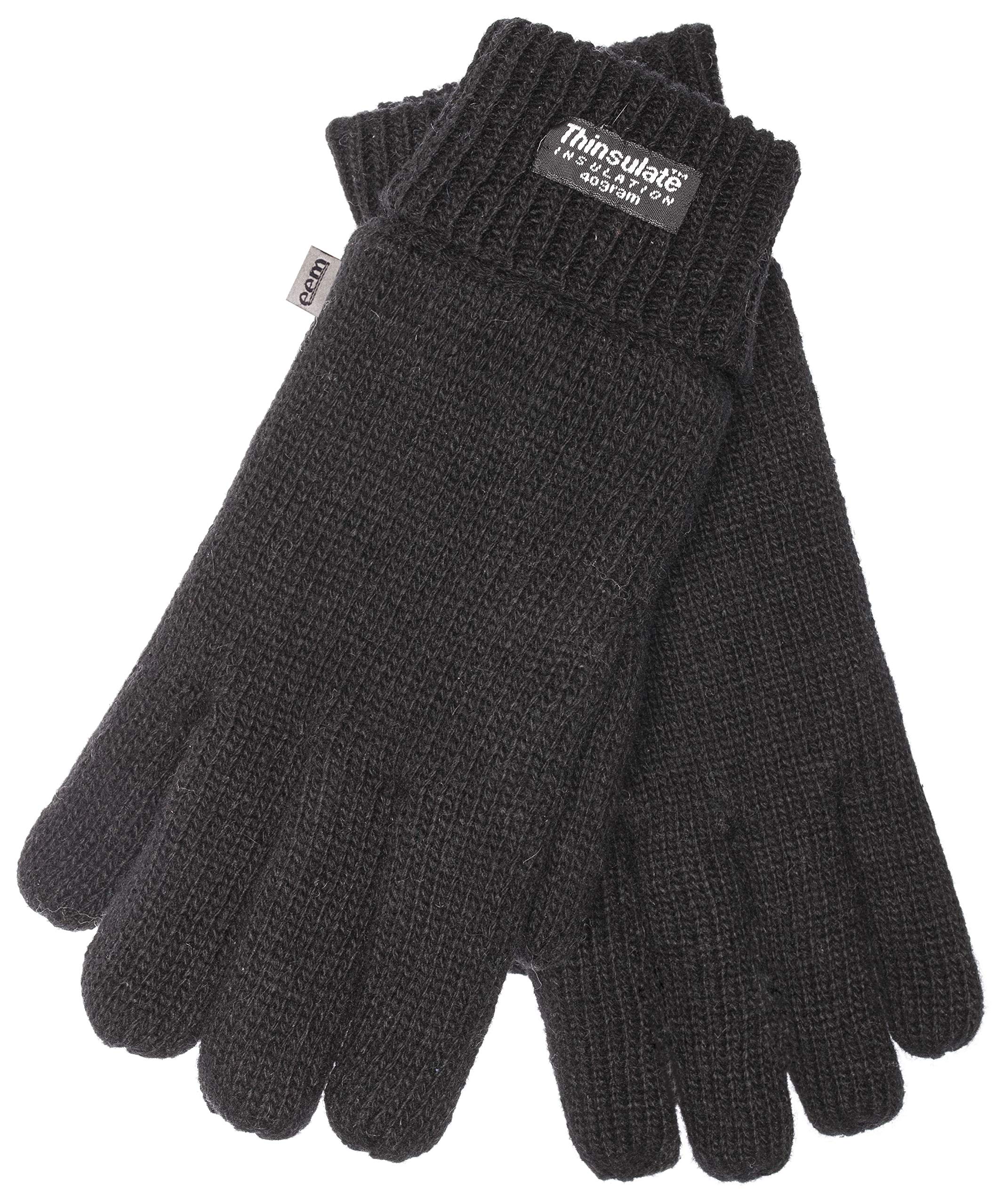 EEM knitted wool gloves for women with Thinsulate lining, 100% wool, black L/XL