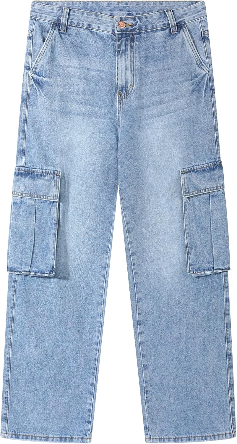 Men's Non-Stretch Loose Fit Wide-Leg Baggy Cargo Jeans Pants - Image 6