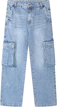 MZNBURAM Men's Non-Stretch Loose Fit Wide-Leg Baggy Cargo Jeans