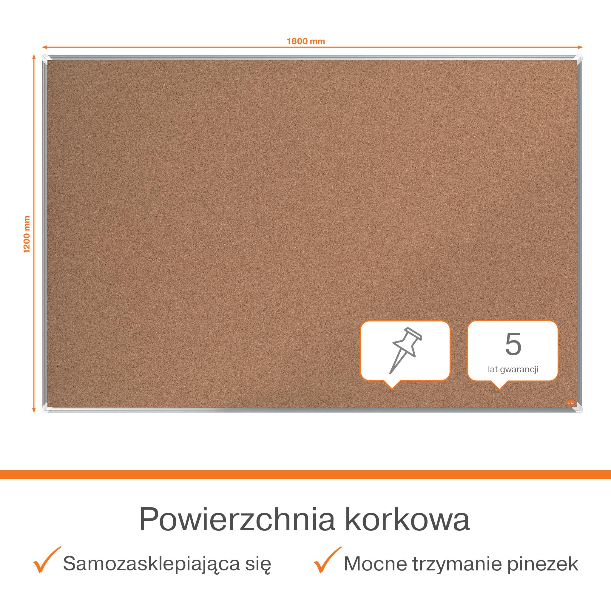 Nobo Premium Plus Tablica korkowa 1800x1200mm - Tablica ogłoszeniowa na ścianę z samoregenerującą się powierzchnią, aluminiowa rama, tablica memo, tablica prezentacyjna, certyfikowana EU Ecolabel