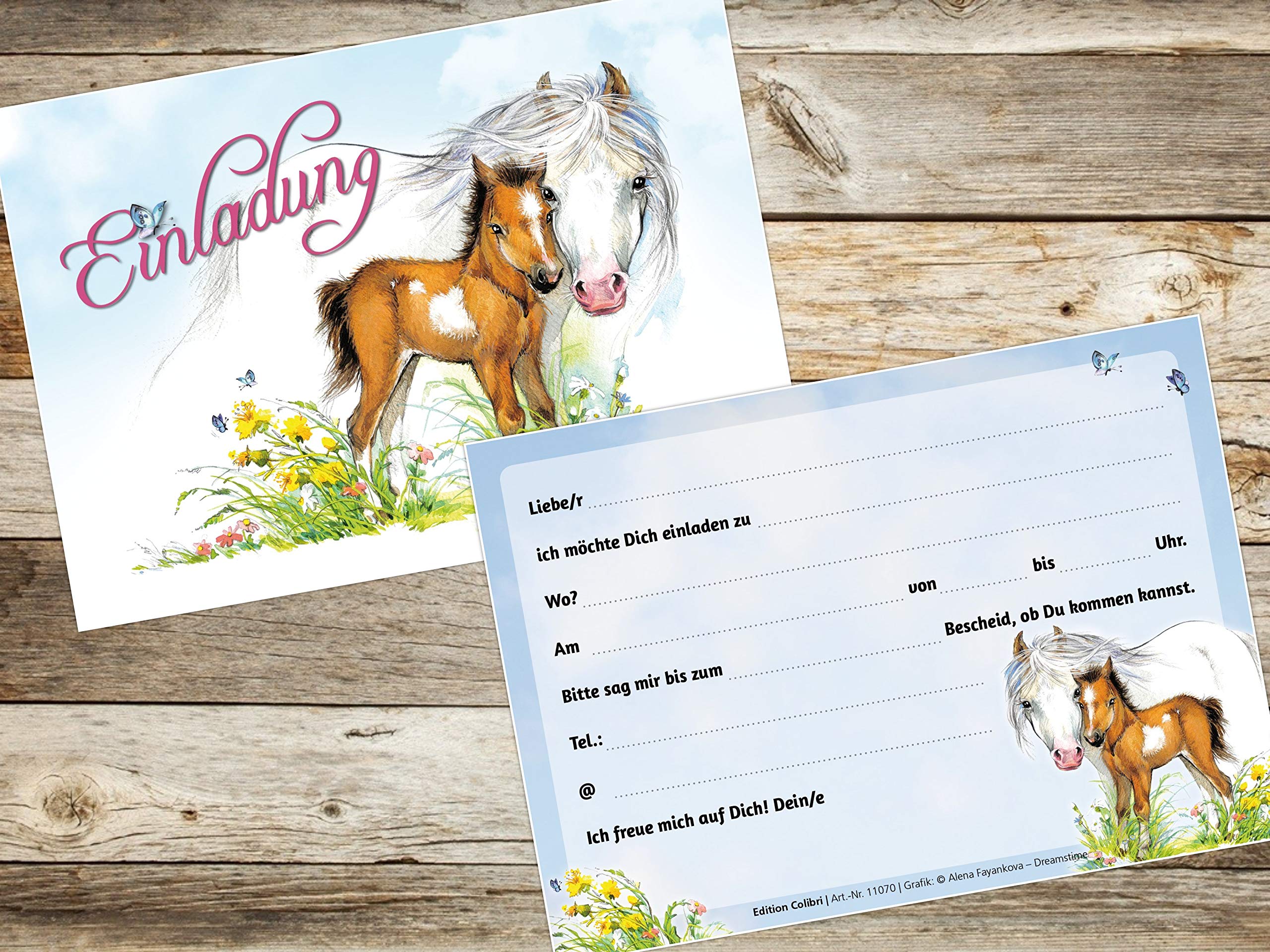 Einladungskarten Pferde – 10 Stück, Hochglanz, Für Kindergeburtstag, Edition Colibri