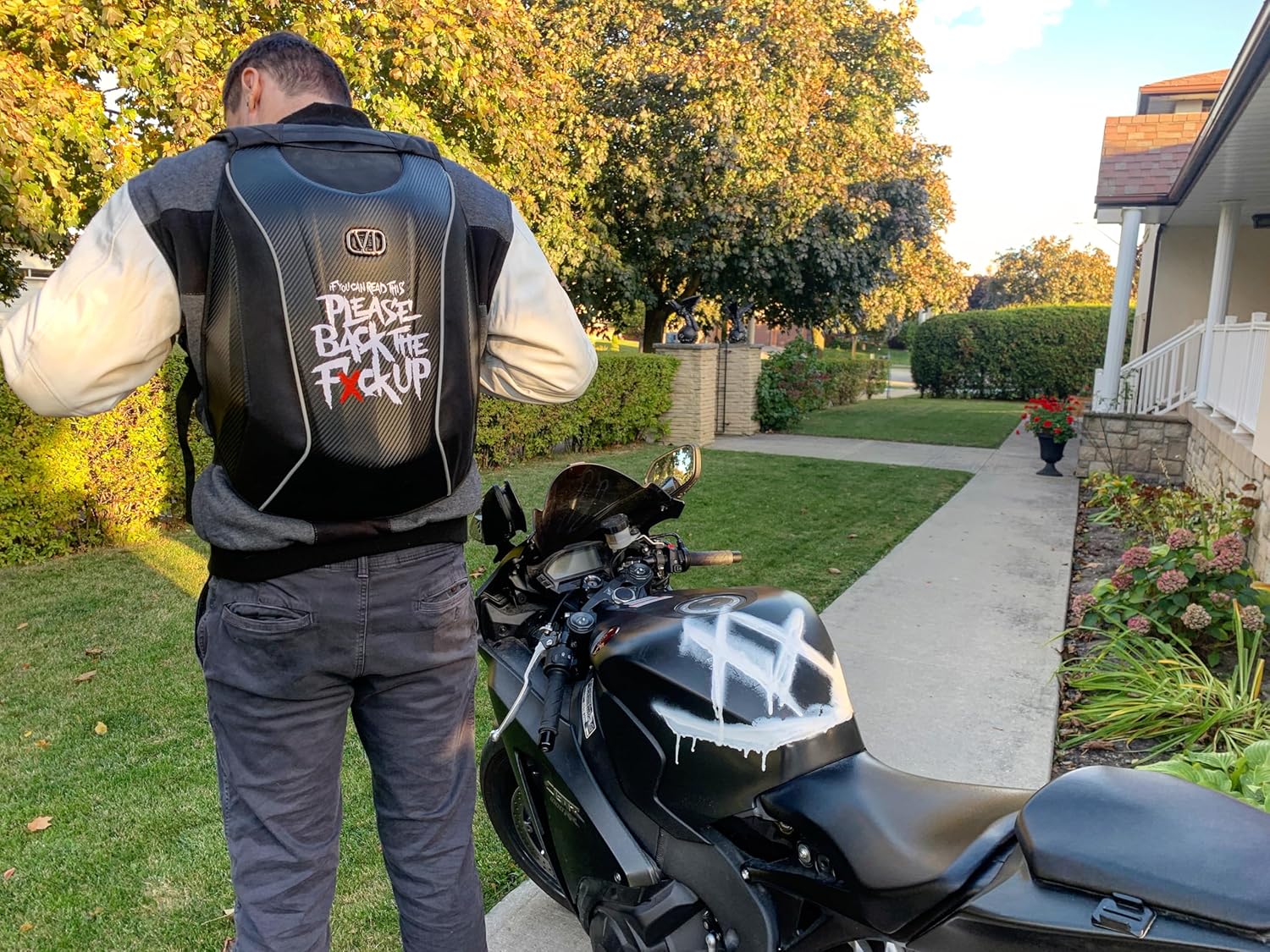 Motorcycle License Plate Frame TikTok Made Me Buy it Trend If You Can Read This Back Up Funny Back Up Holder Funny Car Gift Men Women Your Too Close (Frame + Backpack Combo)