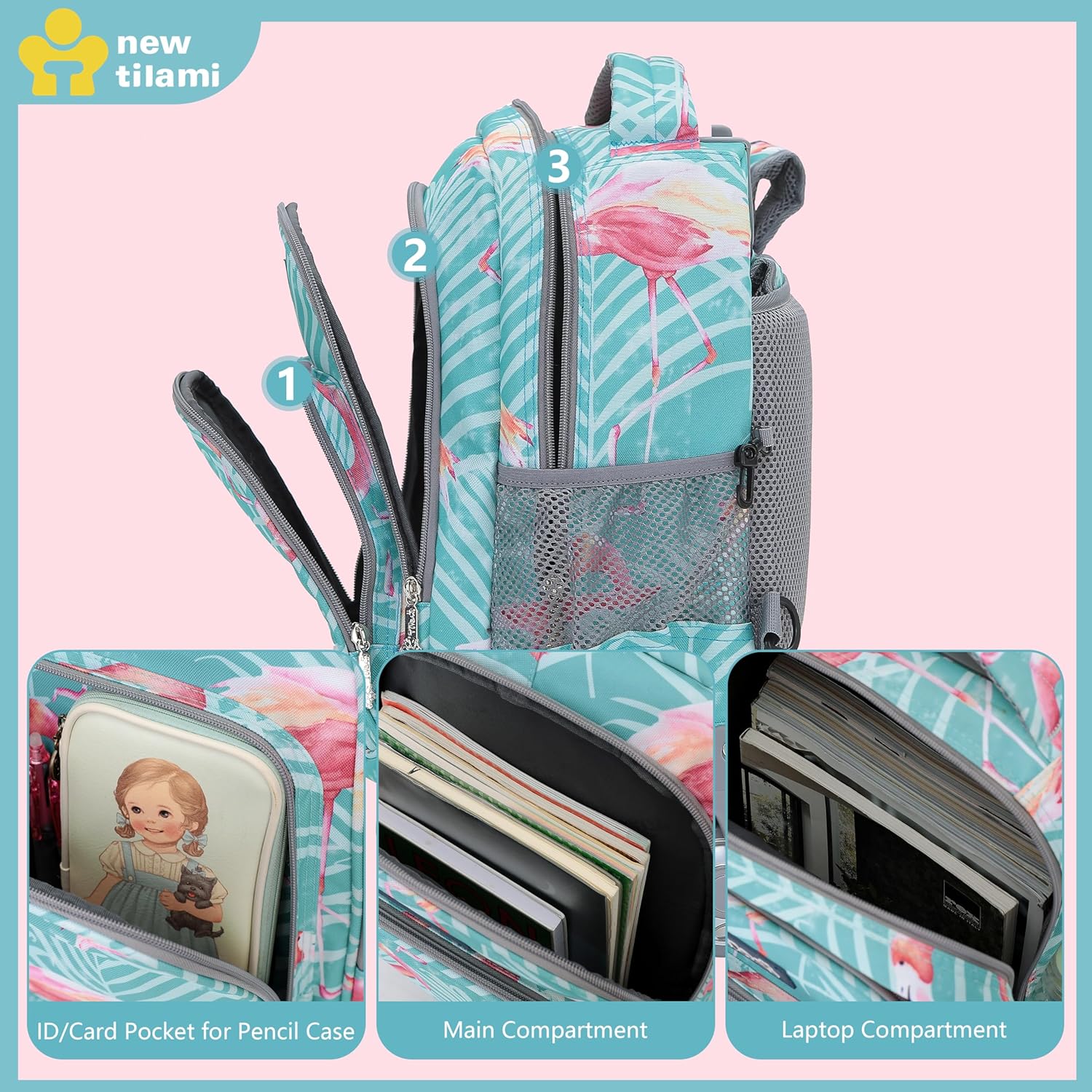 NEW TILAMI Rolling Backpack for Kids 18 Inch Wheeled Laptop Backpack Kids School Travel - Image 3