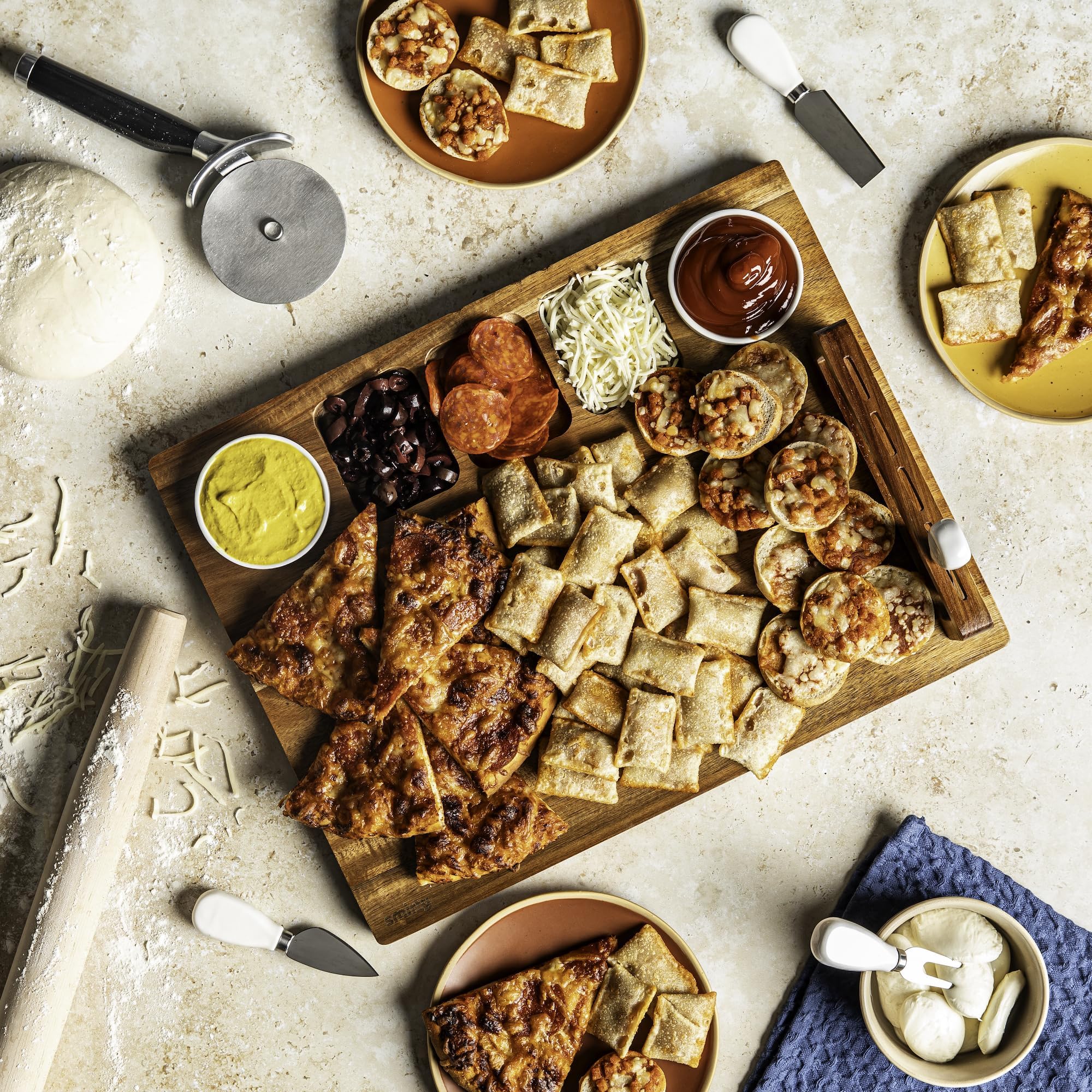 Plateau à fromage plat en acacia V1-Blanc