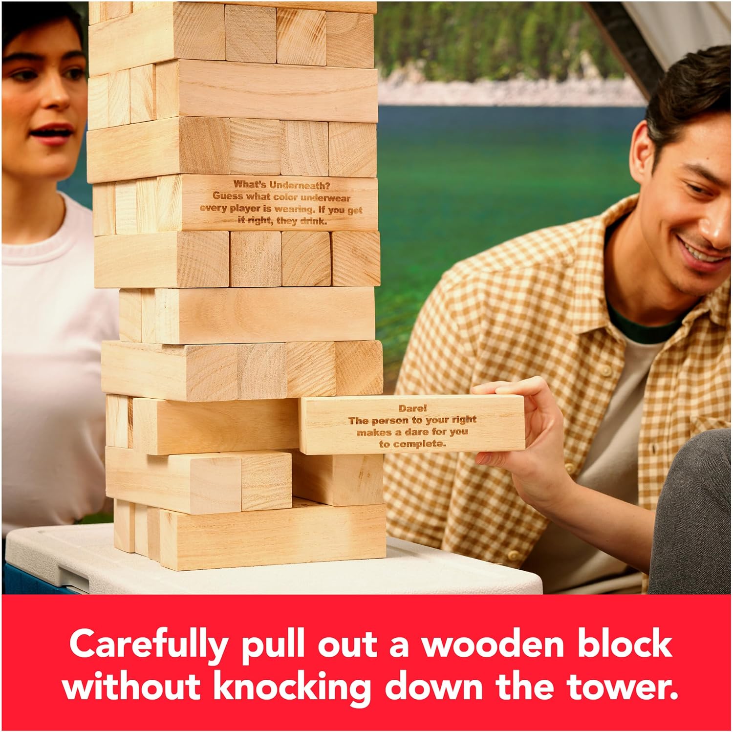 Spin Master Games, Happy Hour Tower, Giant Jumbling Wooden Blocks, College Game, Bachelorette Party, House Party, for Ages 18 & UP