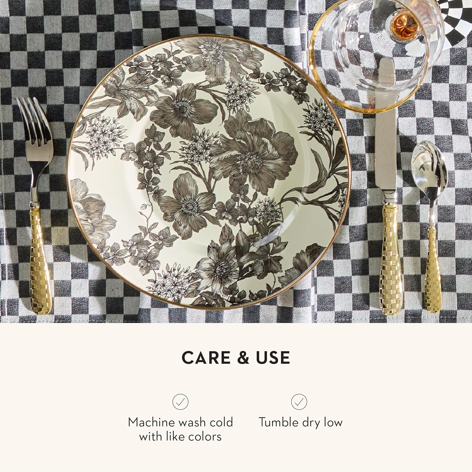 MACKENZIE-CHILDS Set of 4 Cotton Placemats, Decorative Table Mats, Black Check