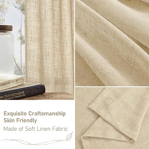Miniatura 6 de Cortinas de lino natural de 95 pulgadas para sala de estar, con pestaña trasera y bolsillo para barra, cortinas semitransparentes con textura de
