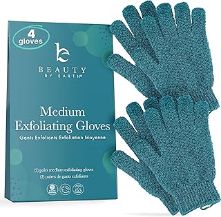 Exfoliating Glove (4 pcs, 2 Pairs) - Medium Shower Gloves for Body Scrub, Exfoliates & Removes Dead Skin
