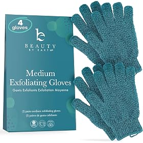 Exfoliating Bath Gloves for Shower - (2 Pairs, 4 Gloves) Medium Exfoliation, Body Scrub Shower Scrubber, Shower Exfoliat