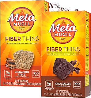 Metamucil FiberThins Fiber Supplement with Bleam Digestive Health Support Tip Card Psyllium Fiber Bars - 12CT Cinnamon Spice & 12CT Chocolate - Set