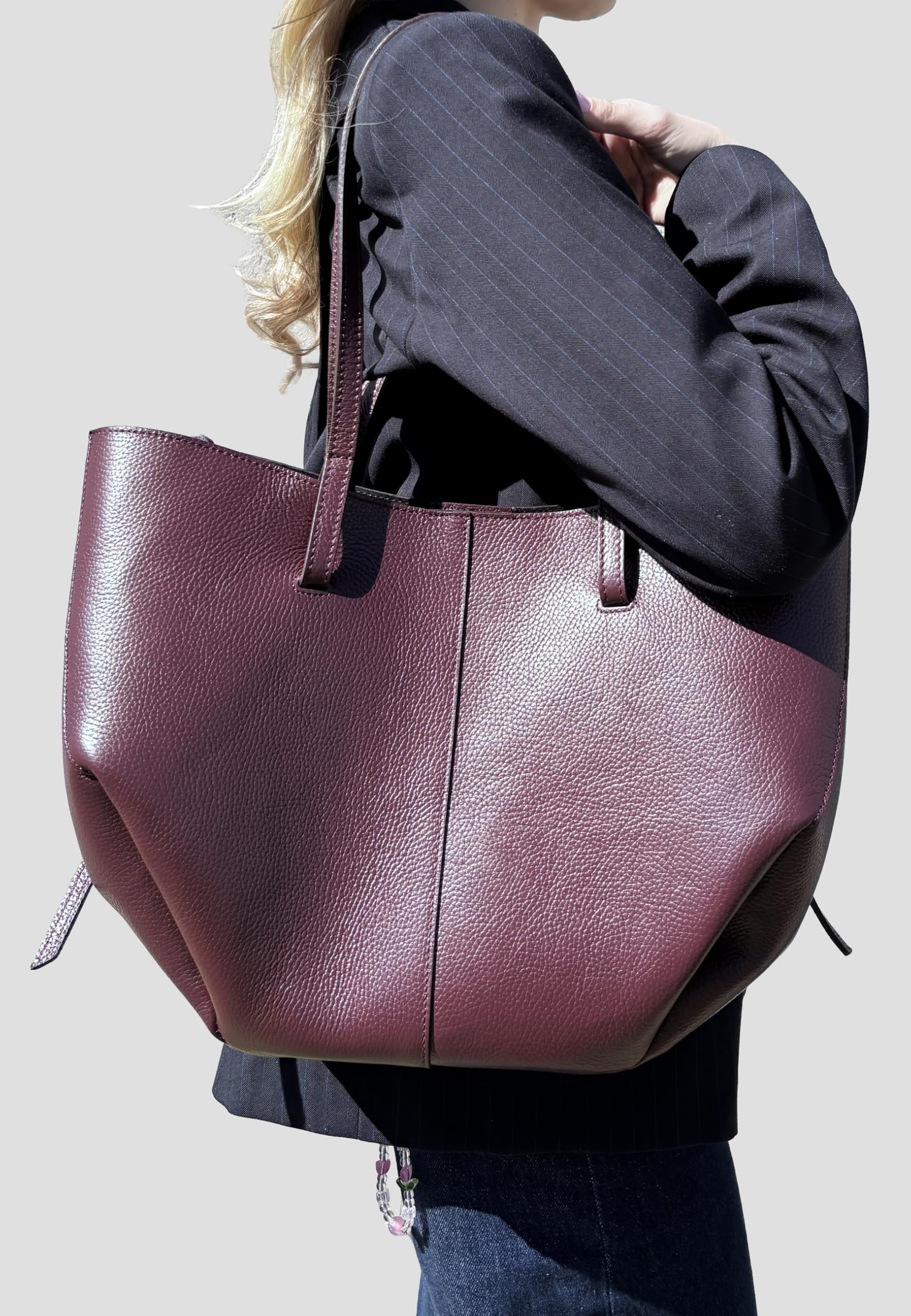 Borsa a Mano Shopper da Donna a Spalla in Pelle Dollaro doppio Manico