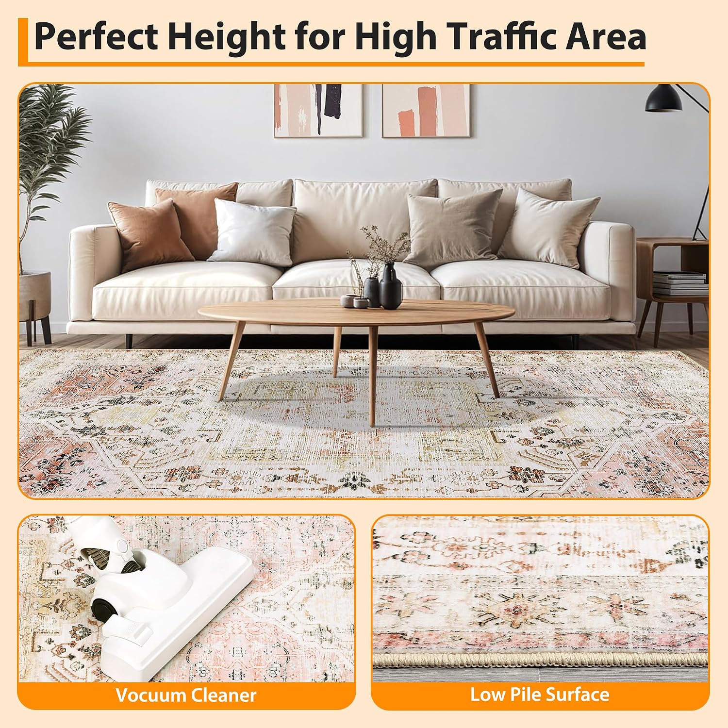Washable Rug 8x10 Rugs: Living Room Rug Vintage Rug Tribal Rug Soft Anti Skid Stain-Resistant Carpet Large Rug Non Shedding for Bedroom Dining Room Farmhouse Nursery Home Office Taupe