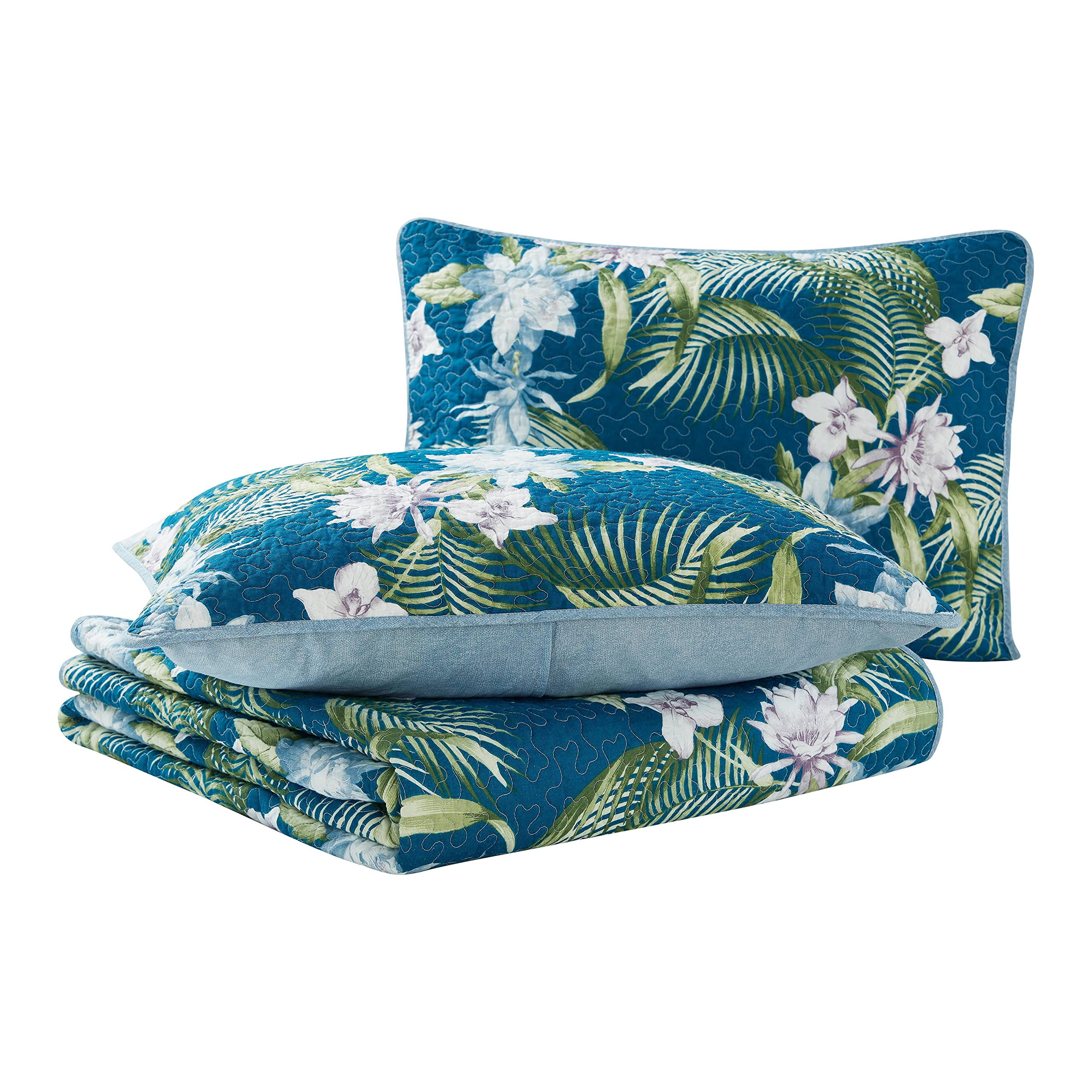Tommy Bahama | Southern Breeze Collection | Quilt Set-100% Cotton, Reversible, Light Weight & Breathable, Pre-Washed for Added Softness, King, Dark Blue