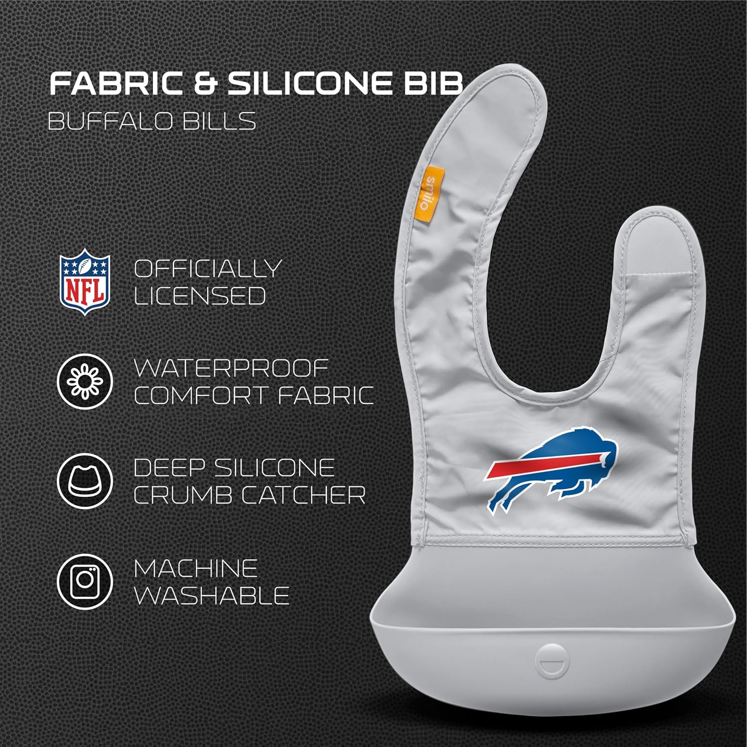 Smilo Silicone Bib - Officially Licensed NFL Fabric & Silicone Baby Bib with Crumb Catcher for Babies and Toddlers