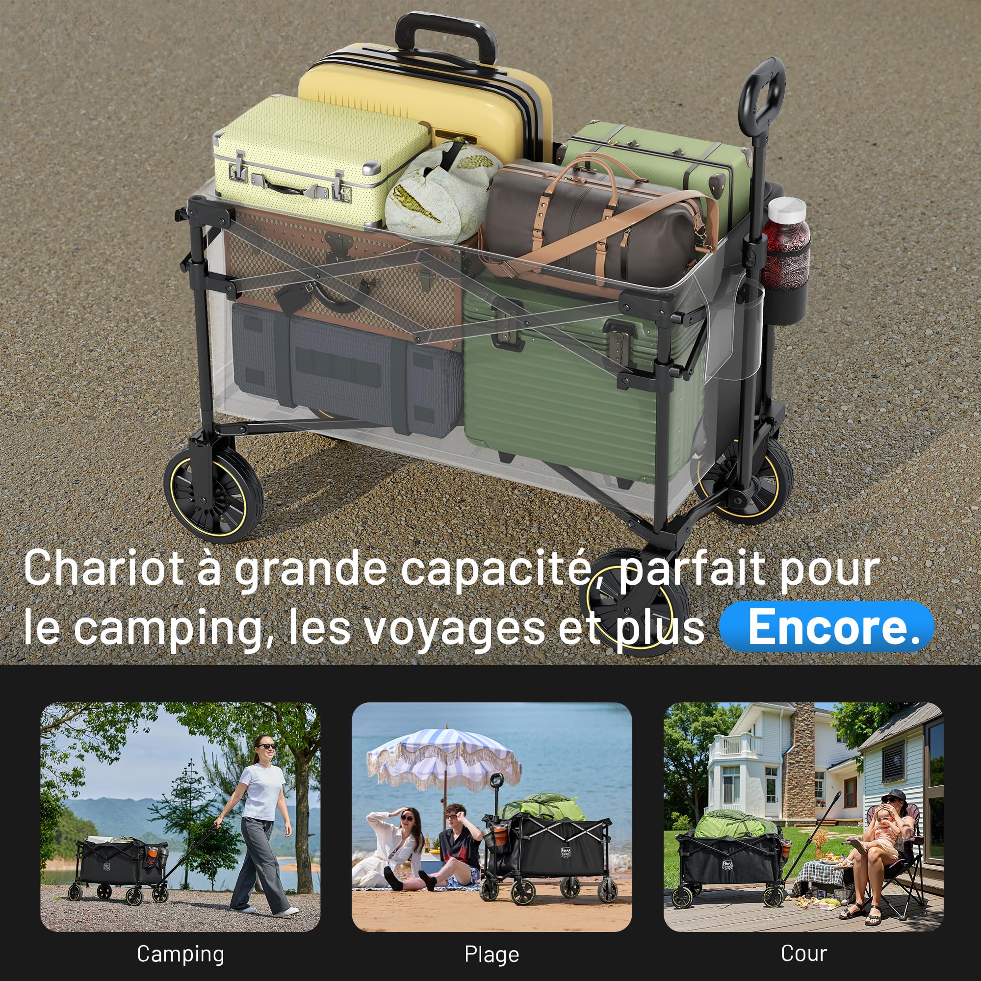 TIMBER RIDGE Chariot Camping Pliable 200L avec Porte-gobelet Poignée Réglable Chariot de Jardin pour Tous Les Terrains Extérieur Camping Shopping Pêche Charge Max 150kg