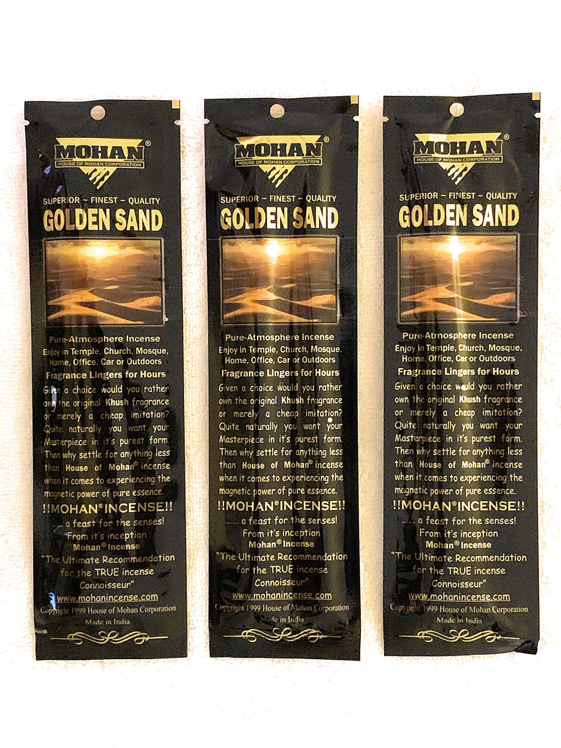Mohan Incense Sticks, Golden Sand Pack of 250 Sticks (9.2 Inches Tall) - Makers of The World Famous Khush (Kush) Scent - Premium Pure Charcoal Incense Hand Rolled