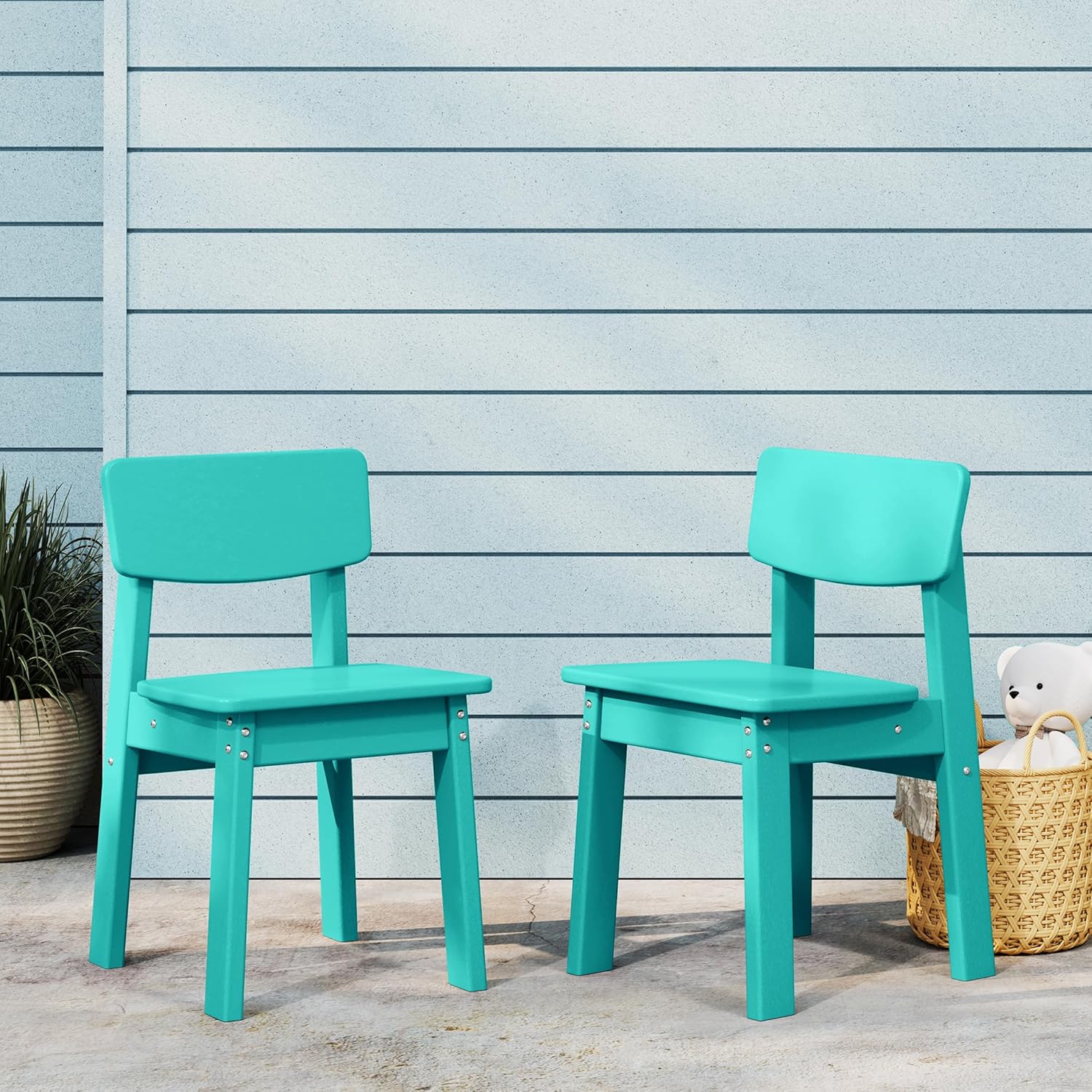 Costaelm Outdoor Kids Dining Chair Set of 2,Step Stool Toddler Chair, Turquoise