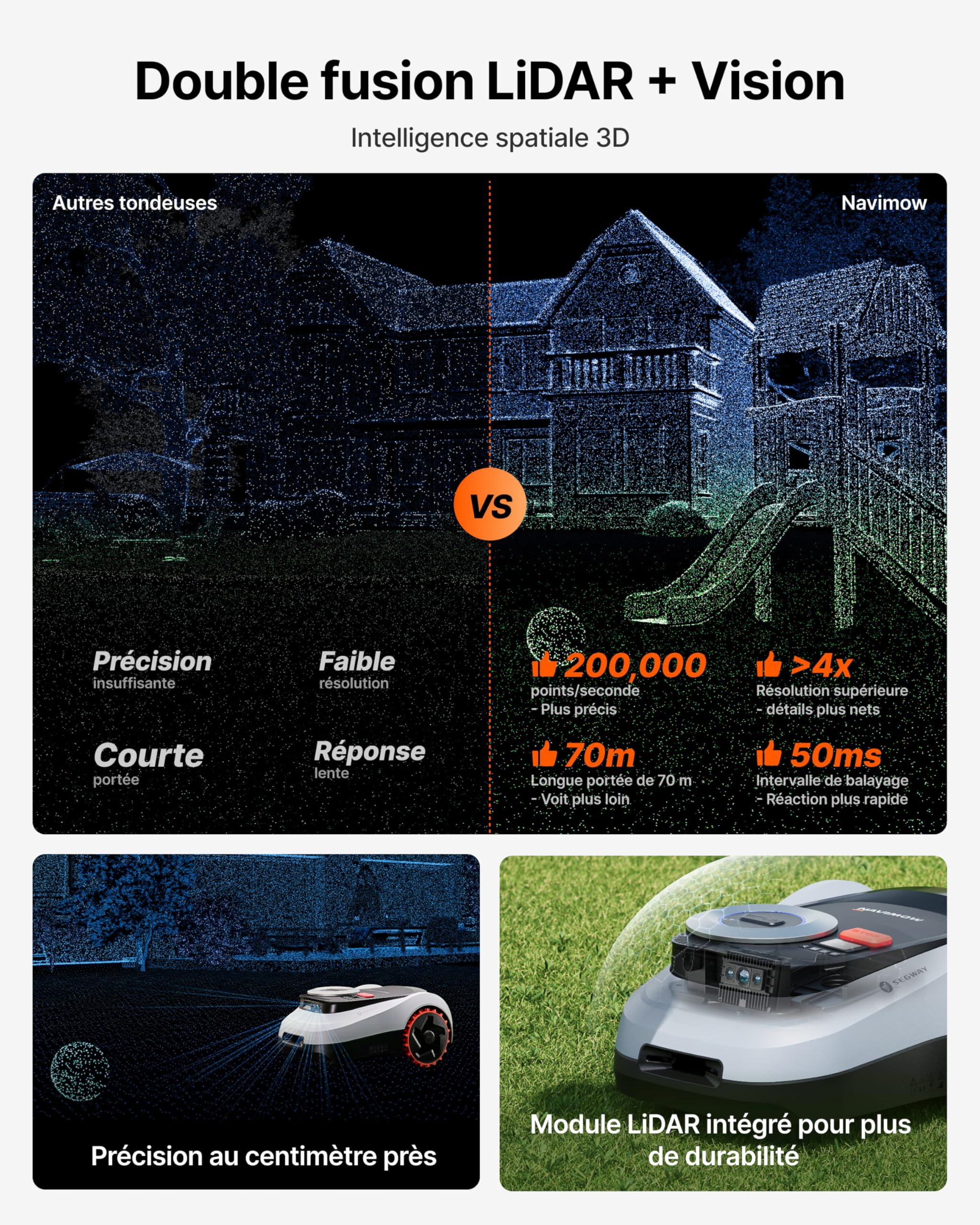 Segway Navimow i208 LiDAR Robot Tondeuse Kit avec Garage M + 4 Kits de Lames — vue 3