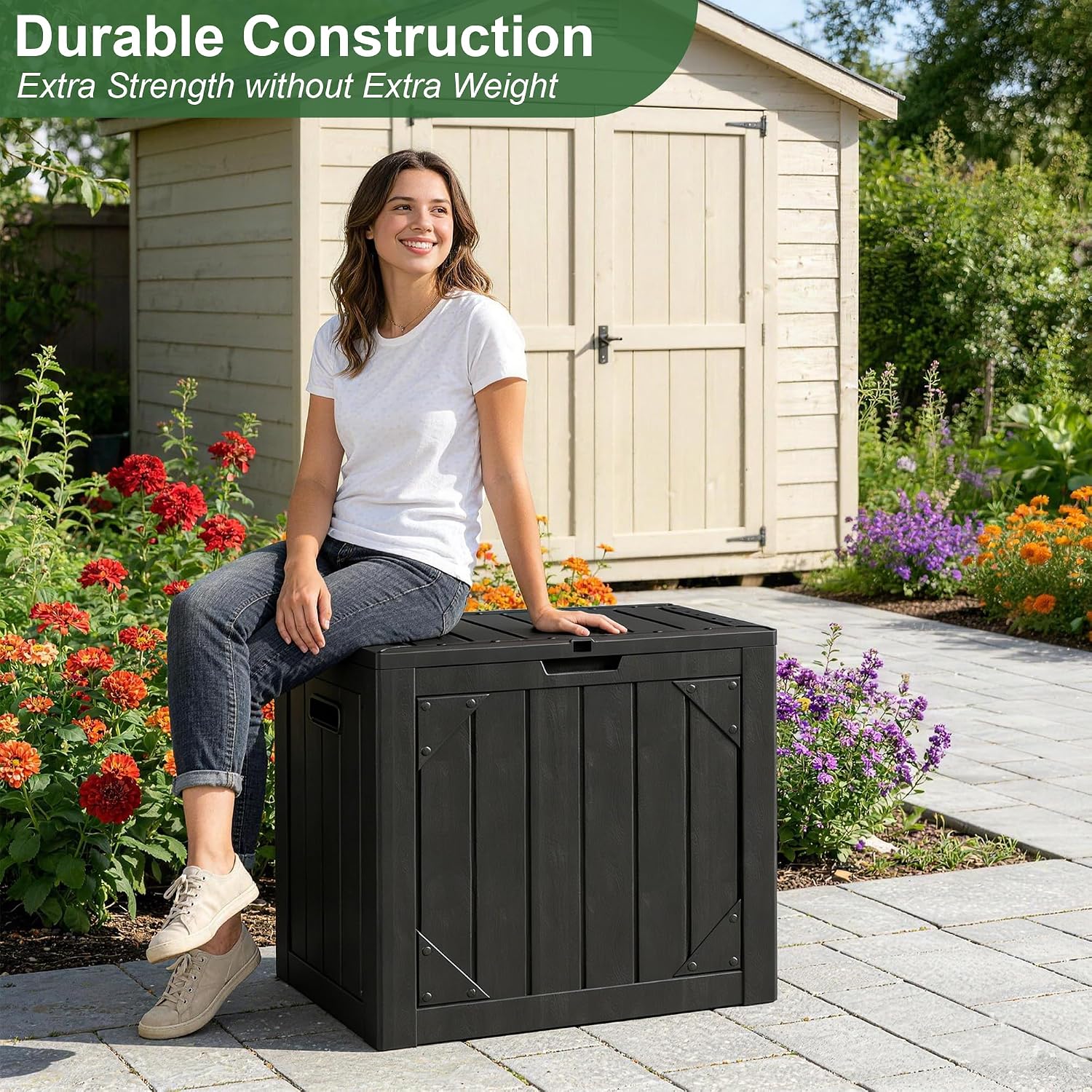 30 Gallon Resin Deck Box Waterproof Outdoor Storage Box for Patio Furniture Pool Accessories Indoor Storage for Cushion Garden Tools, Black