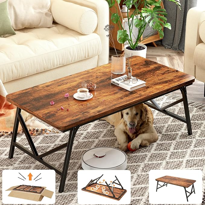 Folding Coffee Table, No Assembly Low Table, Desk for Sitting on The Floor, Portable for Living Room, Home, Caravan and Outdoor Use, 31.5L x 15.8W' x 15.8H'