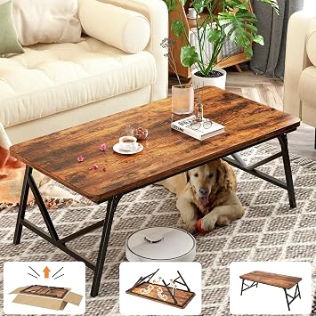 Folding Coffee Table, No Assembly Low Coffee Table, Floor Table Desk for Sitting on The Floor, Portable Floor Table for Living Room, Home, Caravan and use, 31.5L x 15.8W x 15.8H