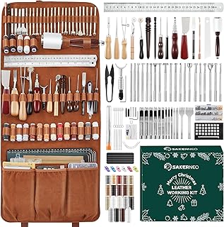 SAKERNEO Ultimate Leather Crafting Tools Max Kit with Custom Cutting Mats, Engraving, Punching, Sewing, Stamping, and Sanding Tools for DIY Handicraft Projects and Repair – Christmas Special Edition