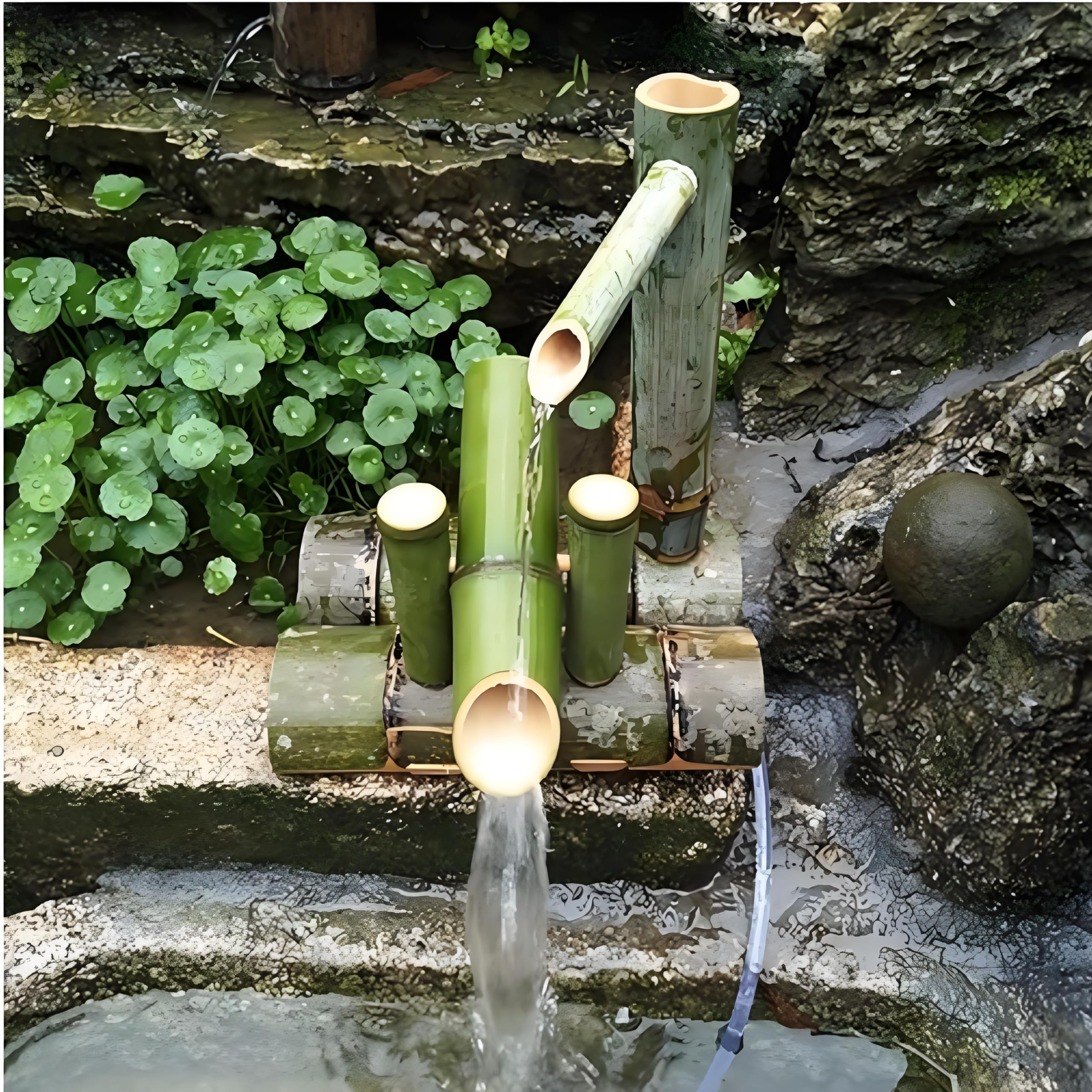 Bamboo Water Fountain, Outdoor Waterfall Spout, Handmade Japanese Garden Decor